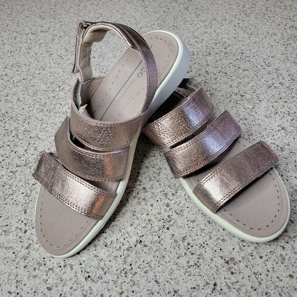 ECCO Soft 5 3-Strap 100% Leather Rose Gold Lightweight Womens Comfort Sandals✨️9 - Picture 11 of 12
